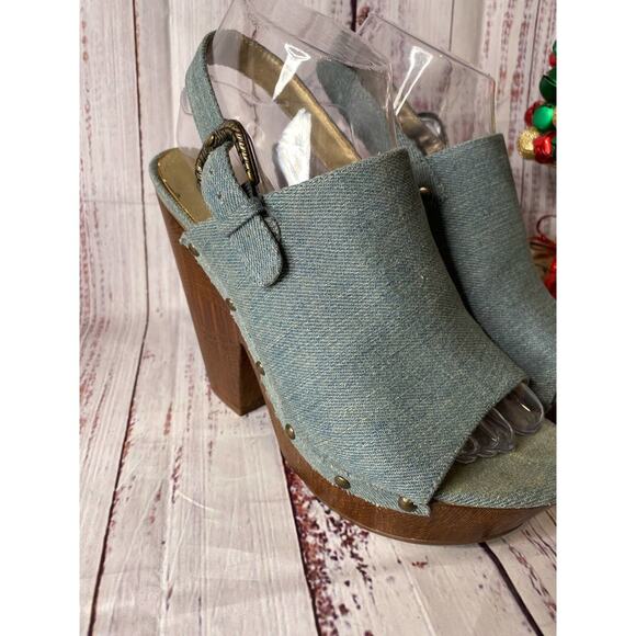 G By Guess Blue Jean Wedge Heel Sz 7.5 - Picture 3 of 11